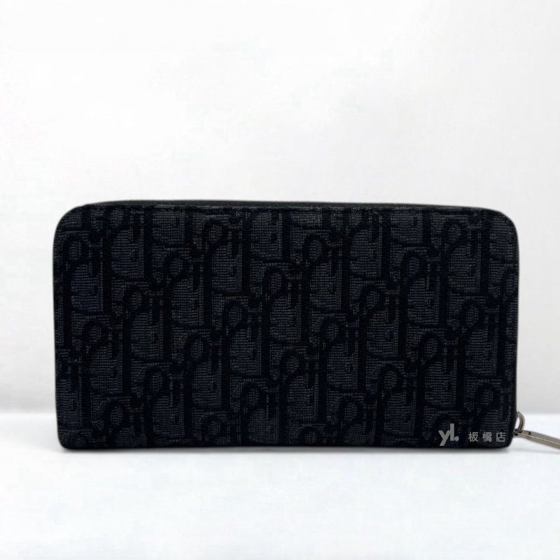 S5386-DIOR Oblique 黑色緹花拉鍊長夾-3