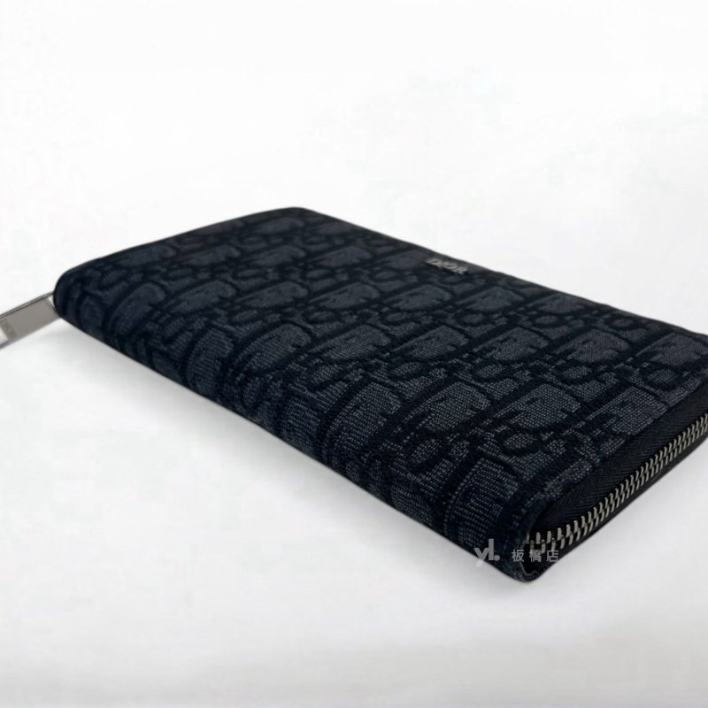 S5386-DIOR Oblique 黑色緹花拉鍊長夾-5