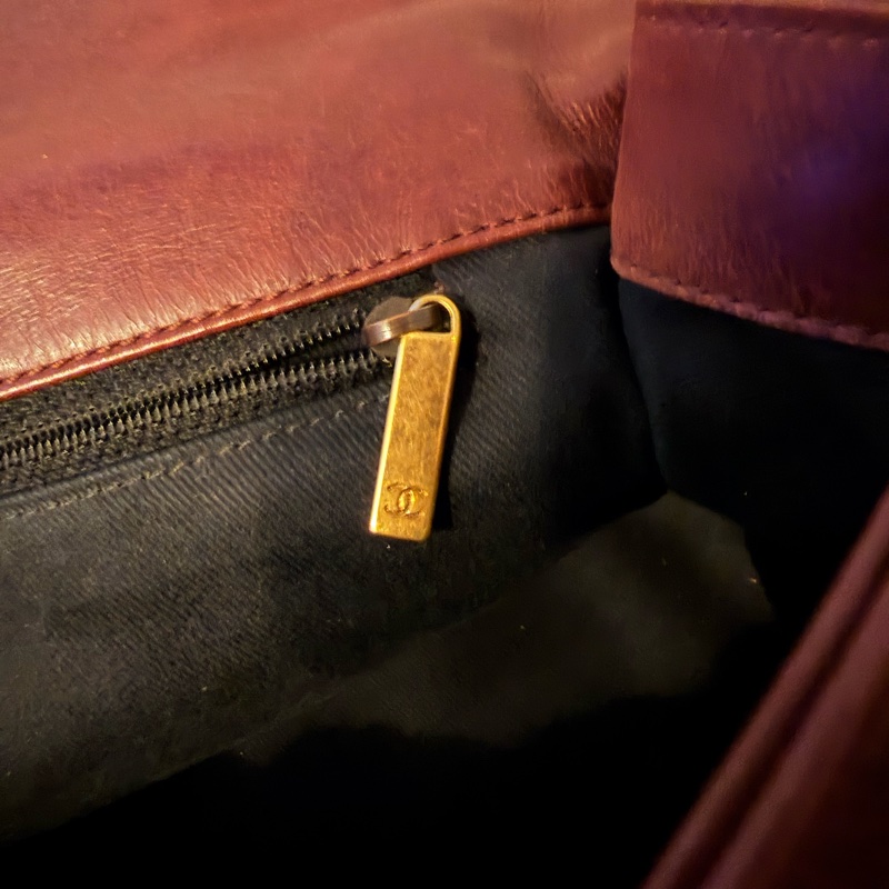 Chanel香奈兒酒紅色孟買包油蠟牛皮手柄鏈條手柄翻蓋包-11