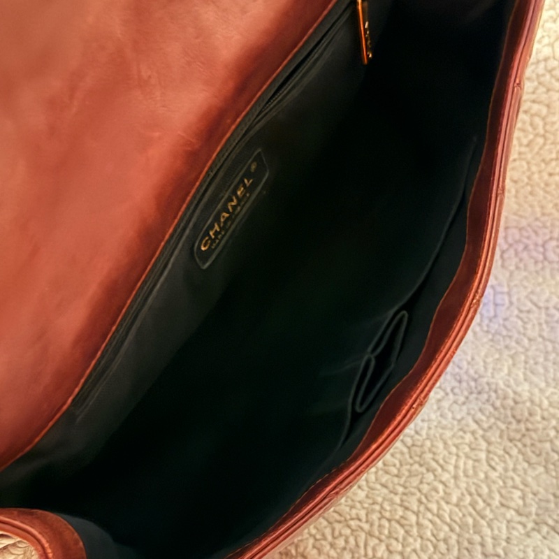 Chanel香奈兒酒紅色孟買包油蠟牛皮手柄鏈條手柄翻蓋包-12