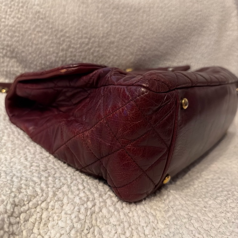 Chanel香奈兒酒紅色孟買包油蠟牛皮手柄鏈條手柄翻蓋包-29