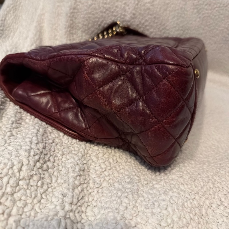 Chanel香奈兒酒紅色孟買包油蠟牛皮手柄鏈條手柄翻蓋包-30