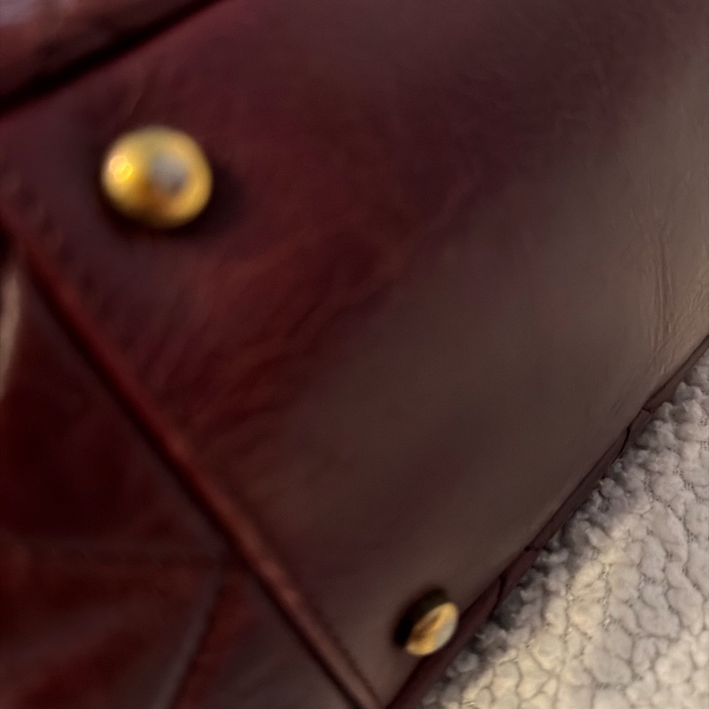 Chanel香奈兒酒紅色孟買包油蠟牛皮手柄鏈條手柄翻蓋包-31