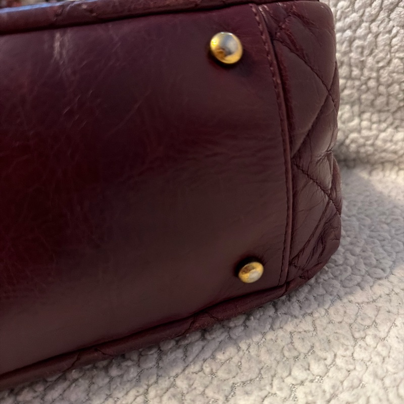 Chanel香奈兒酒紅色孟買包油蠟牛皮手柄鏈條手柄翻蓋包-32