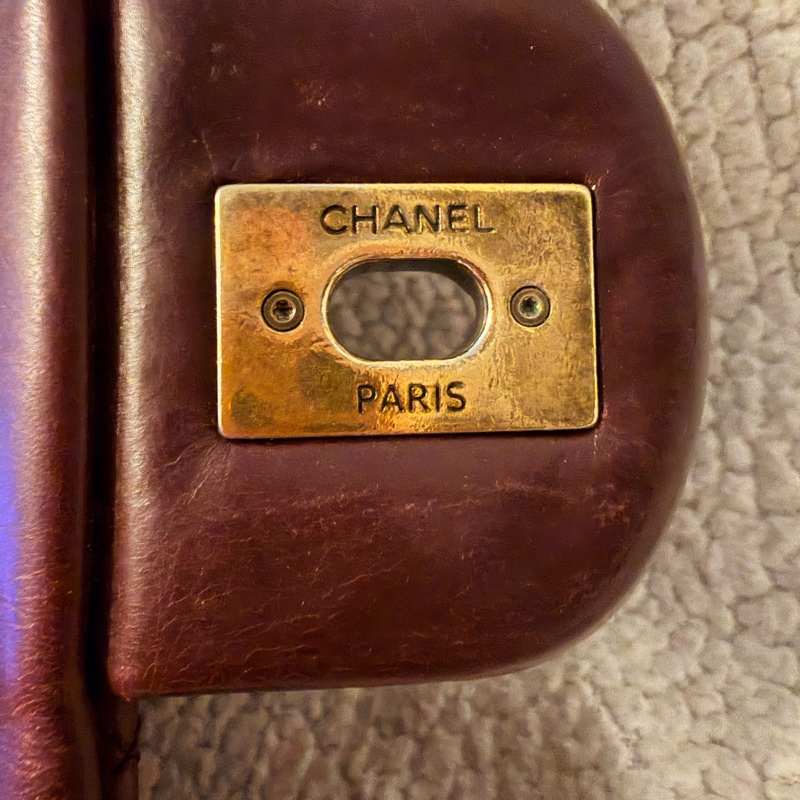 Chanel香奈兒酒紅色孟買包油蠟牛皮手柄鏈條手柄翻蓋包-35