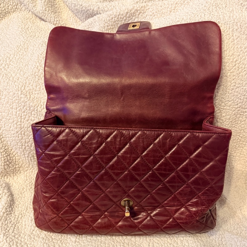 Chanel香奈兒酒紅色孟買包油蠟牛皮手柄鏈條手柄翻蓋包-37