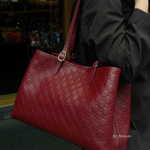 S5389-GUCCI 酒紅色牛皮壓紋托特包815213