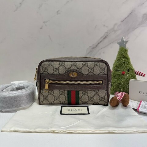 GUCCI Ophidia GG老花綠紅織帶腰包