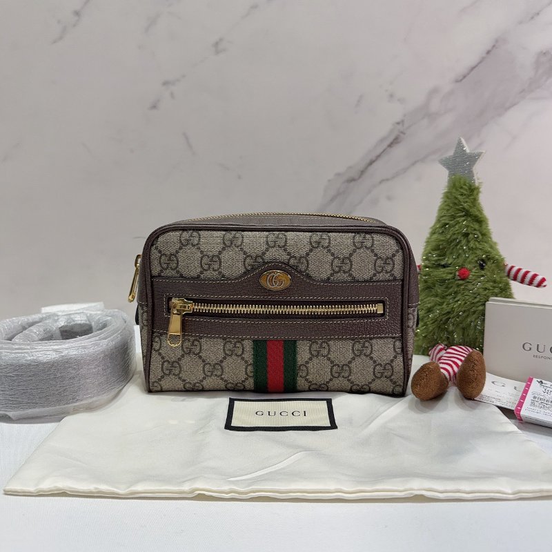 GUCCI Ophidia GG老花綠紅織帶腰包-0