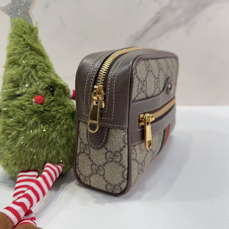 GUCCI Ophidia GG老花綠紅織帶腰包-3