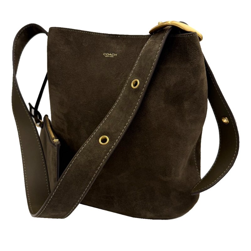 [全新]COACH BLEECKER專櫃款麂皮肩背斜背兩用水桶包(橄欖綠)-1