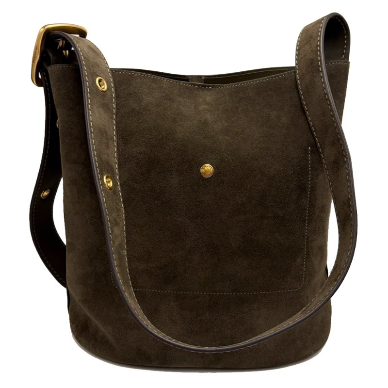 [全新]COACH BLEECKER專櫃款麂皮肩背斜背兩用水桶包(橄欖綠)-2