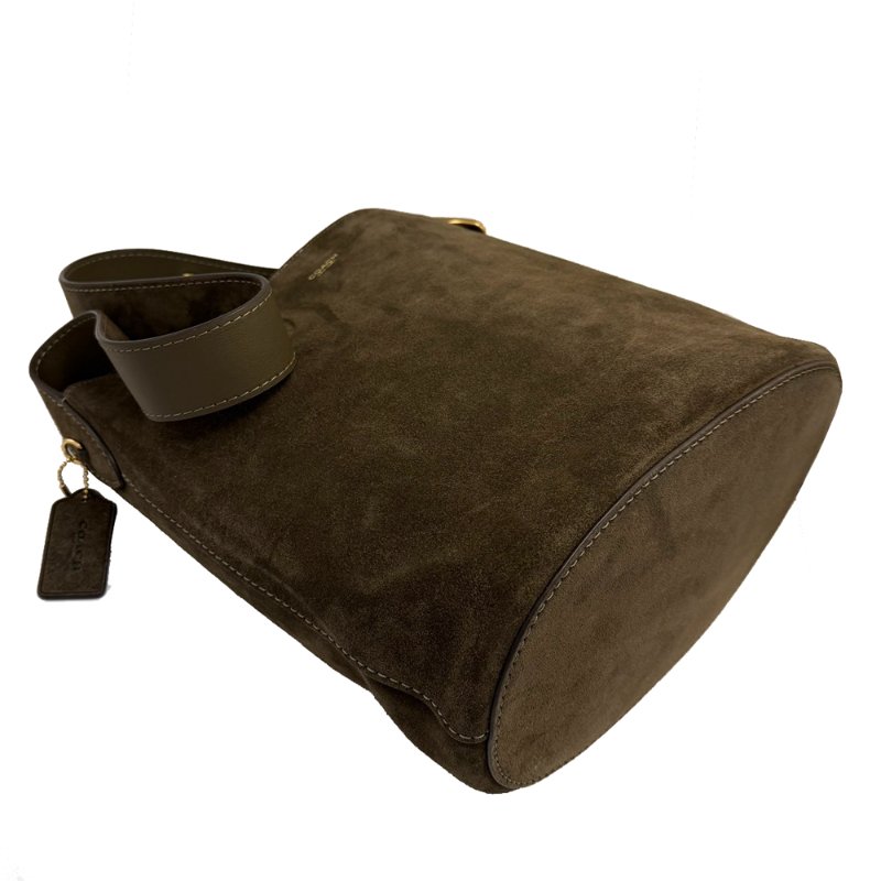 [全新]COACH BLEECKER專櫃款麂皮肩背斜背兩用水桶包(橄欖綠)-3