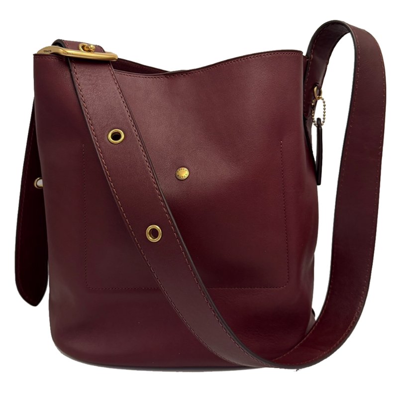 [全新]COACH BLEECKER專櫃款滑面牛皮肩背斜背兩用水桶包(勃根第酒紅)-2