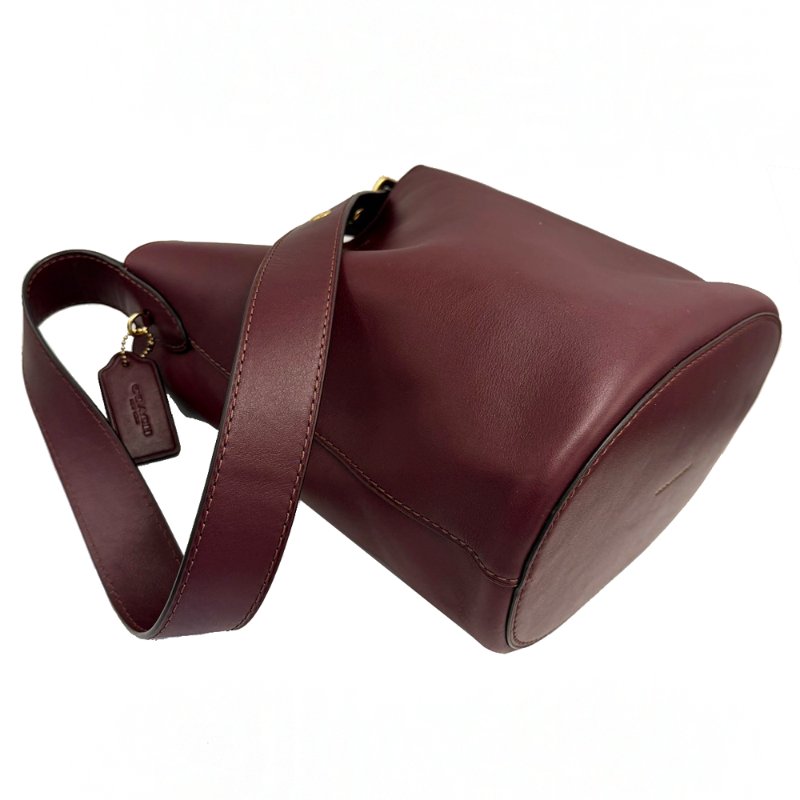 [全新]COACH BLEECKER專櫃款滑面牛皮肩背斜背兩用水桶包(勃根第酒紅)-3