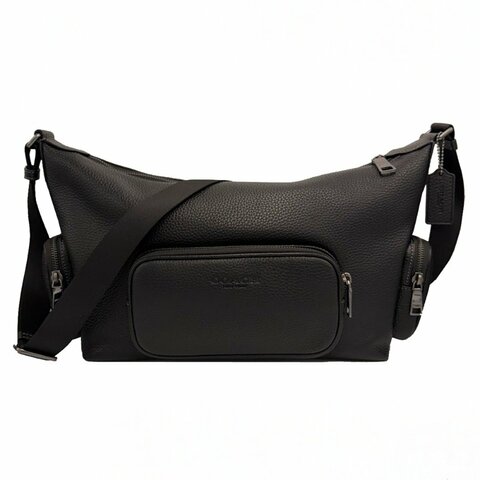 [全新]COACH 2026新款 FINN素面牛皮男中性款船型斜背包(黑)