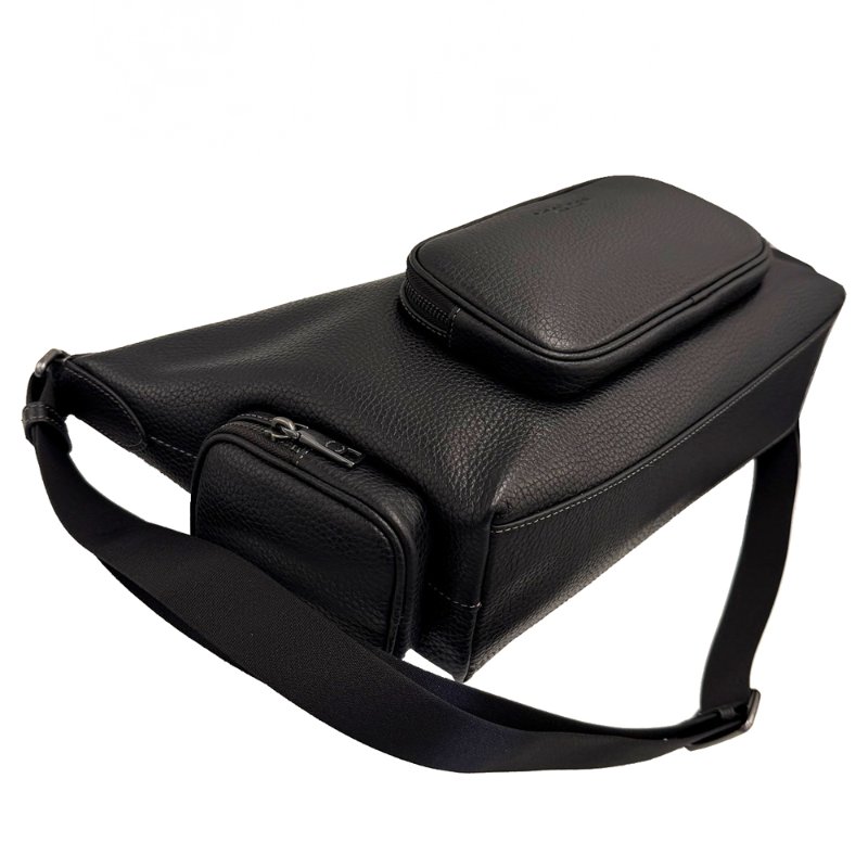 [全新]COACH 2026新款 FINN素面牛皮男中性款船型斜背包(黑)-3