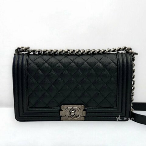 S5390-CHANEL黑荔枝皮銀扣BOY25 A67086