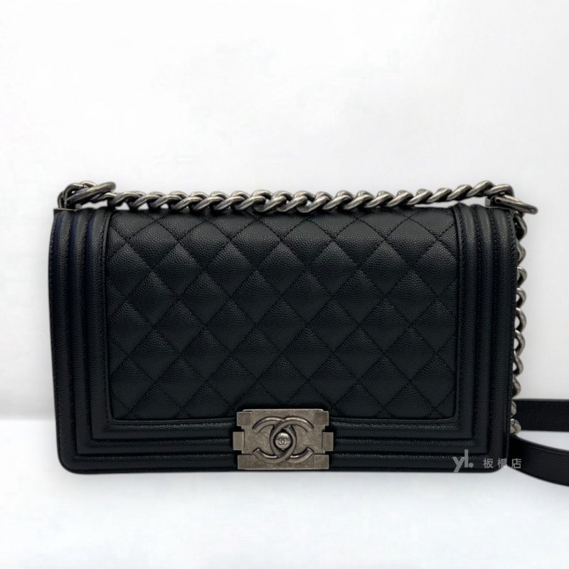 S5390-CHANEL黑荔枝皮銀扣BOY25 A67086-0