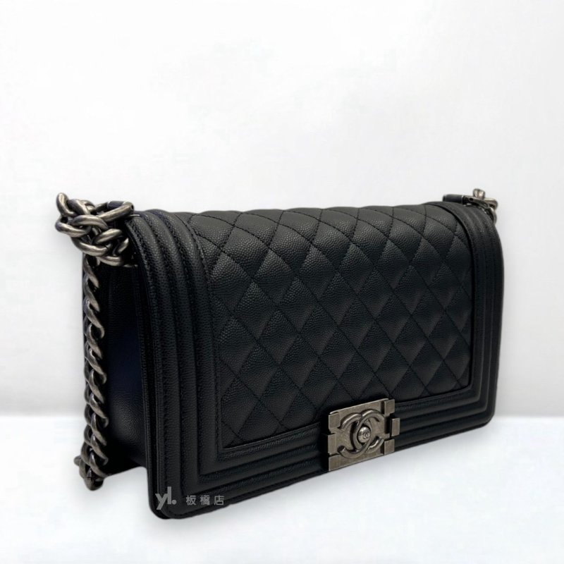 S5390-CHANEL黑荔枝皮銀扣BOY25 A67086-1