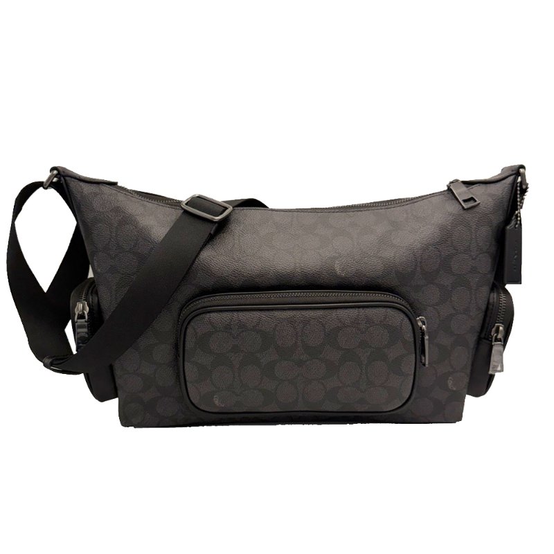[全新]COACH 2026新款 FINN C LOGO男中性款船型斜背包(黑灰)-0