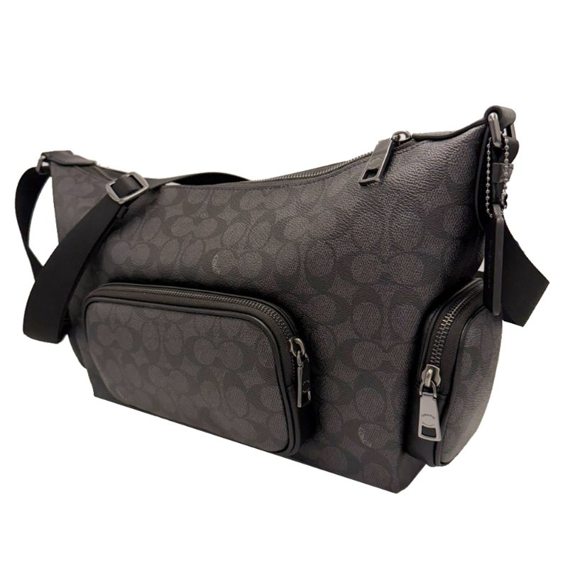 [全新]COACH 2026新款 FINN C LOGO男中性款船型斜背包(黑灰)-1