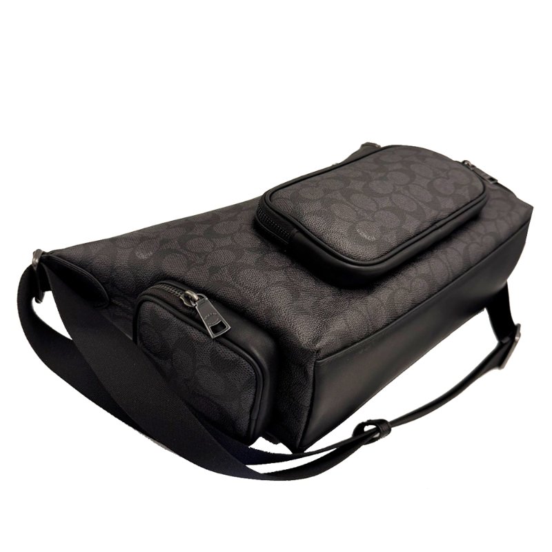 [全新]COACH 2026新款 FINN C LOGO男中性款船型斜背包(黑灰)-3
