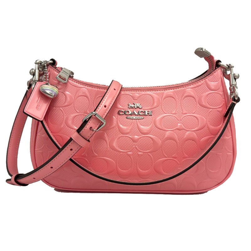 [全新]COACH 2026新款TERI漆皮肩斜背兩用彎月包(漆皮粉)-0