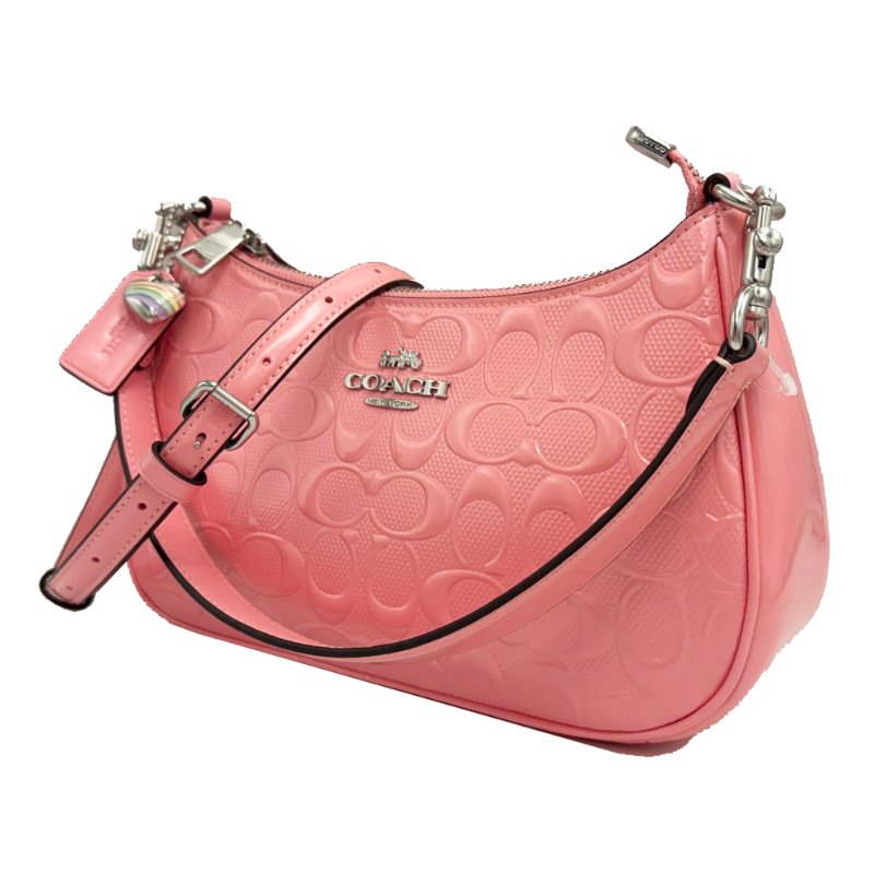 [全新]COACH 2026新款TERI漆皮肩斜背兩用彎月包(漆皮粉)-1