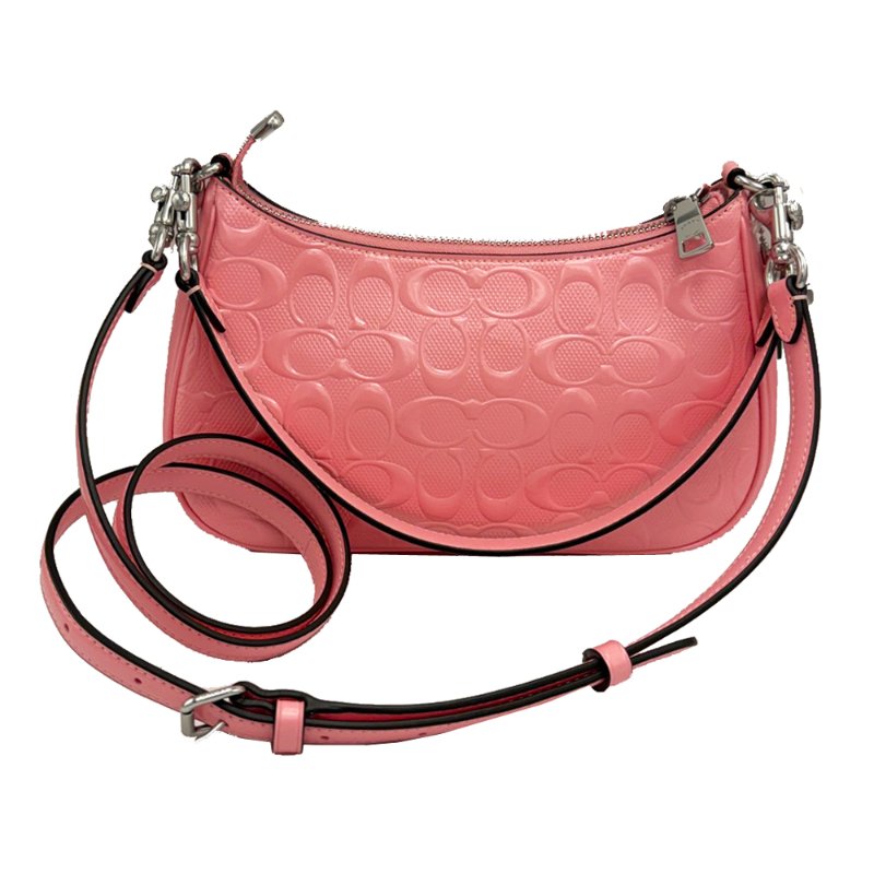 [全新]COACH 2026新款TERI漆皮肩斜背兩用彎月包(漆皮粉)-2