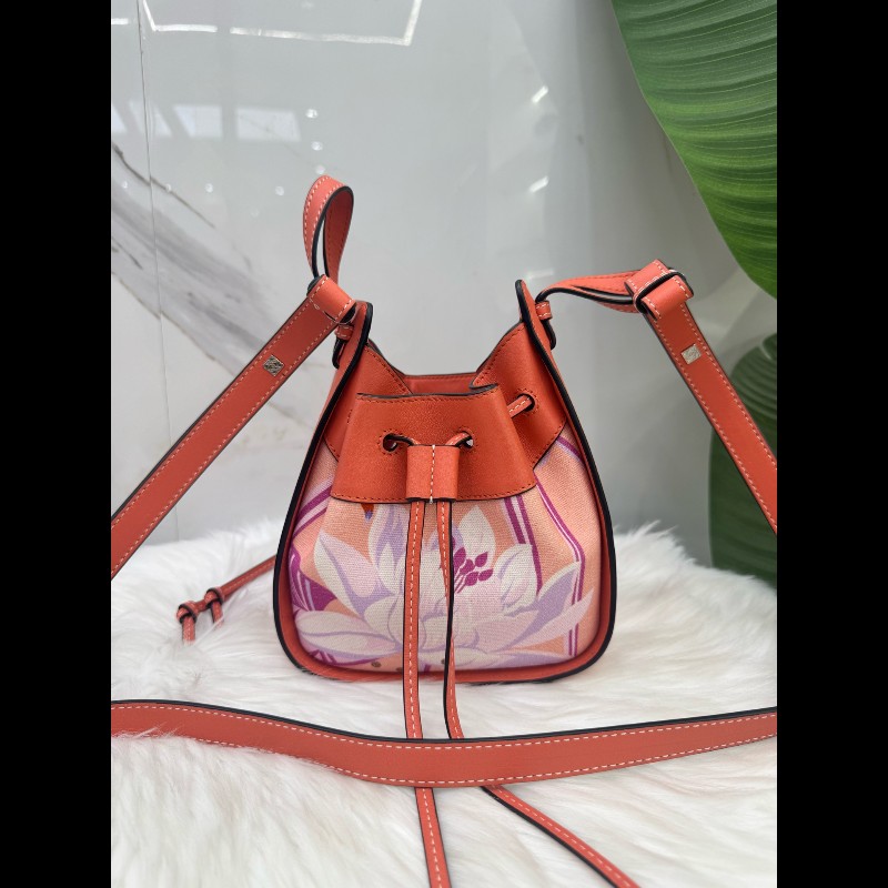 LOEWE羅意威焦糖色花卉mini吊床包單肩斜挎包-0