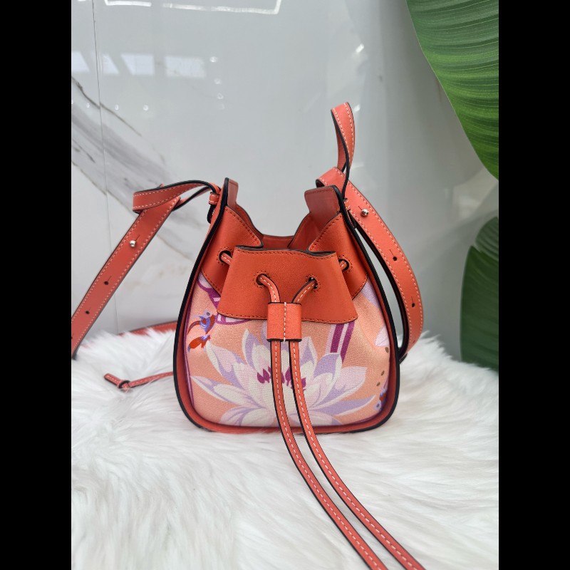 LOEWE羅意威焦糖色花卉mini吊床包單肩斜挎包-1