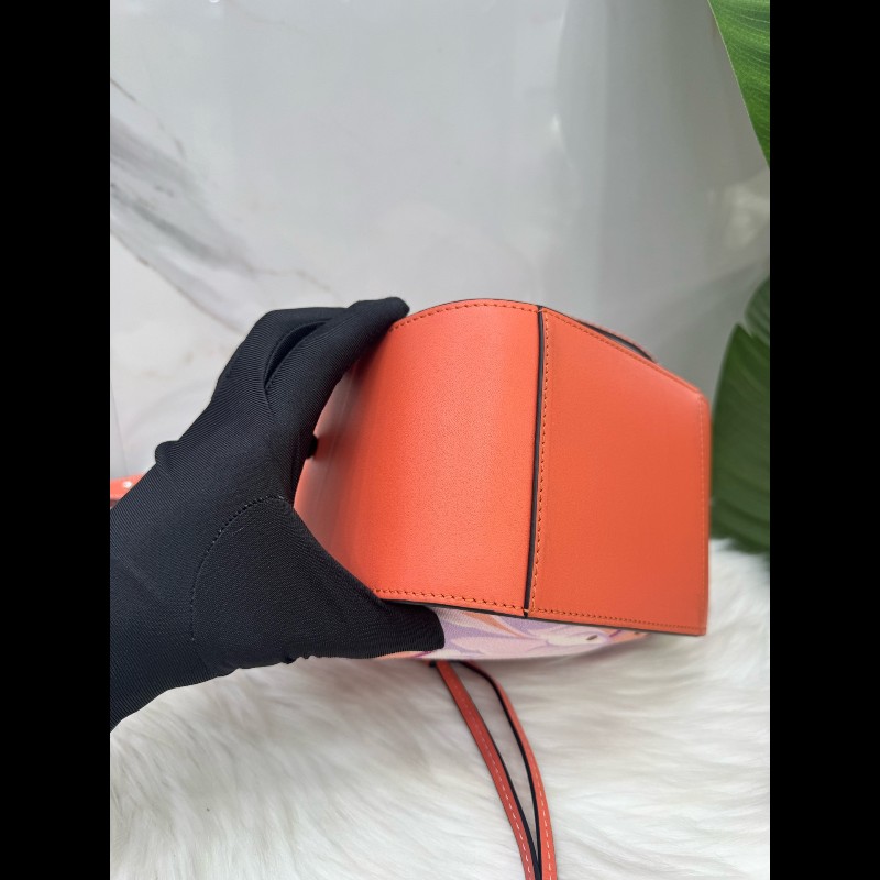 LOEWE羅意威焦糖色花卉mini吊床包單肩斜挎包-5