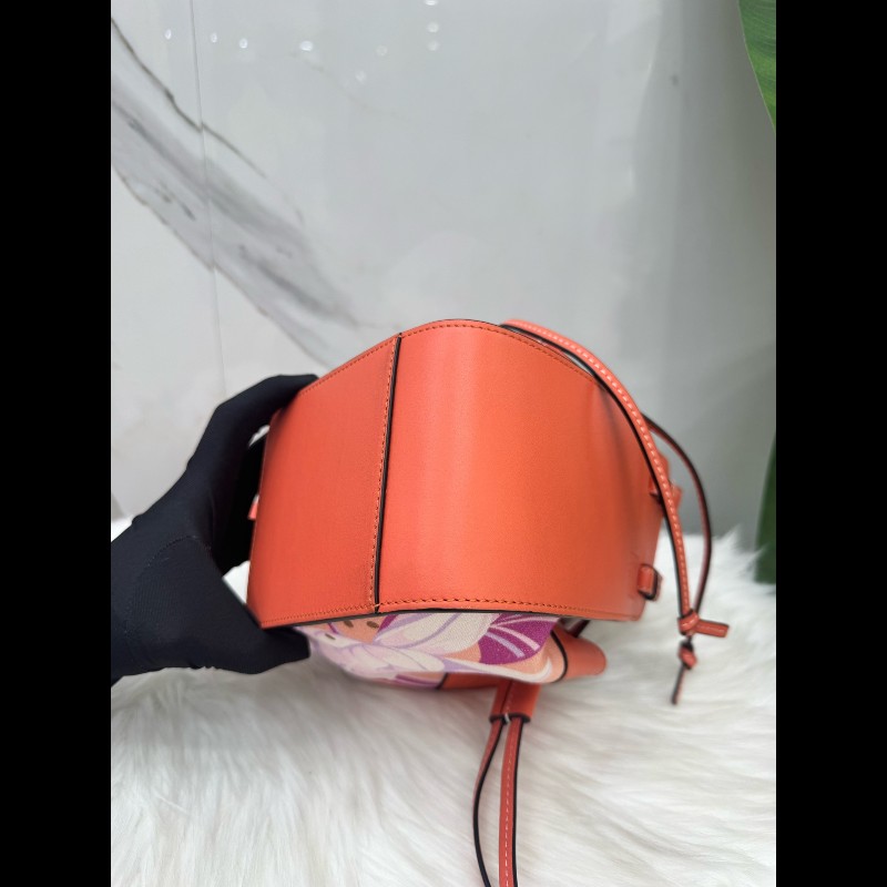 LOEWE羅意威焦糖色花卉mini吊床包單肩斜挎包-6