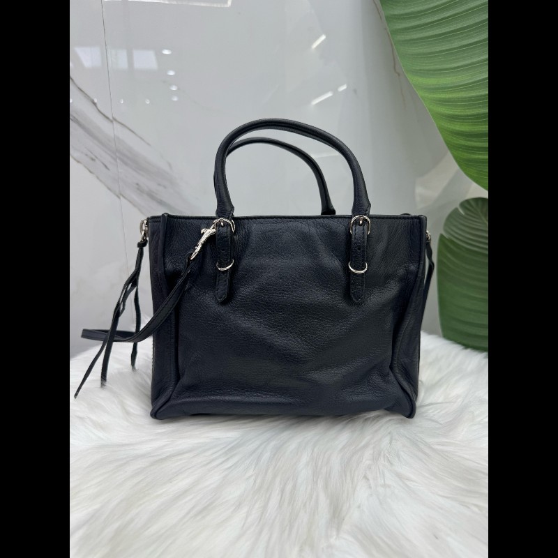 巴黎世家黑Balenciaga銀釘托特機車斜挎手提包-1