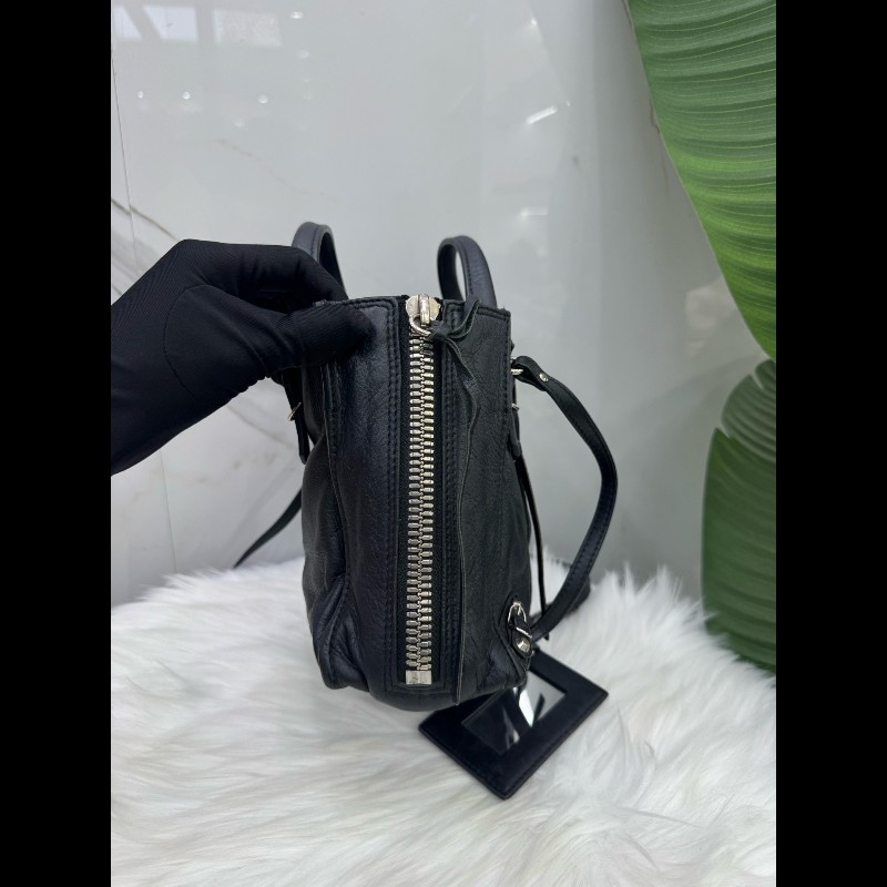 巴黎世家黑Balenciaga銀釘托特機車斜挎手提包-2