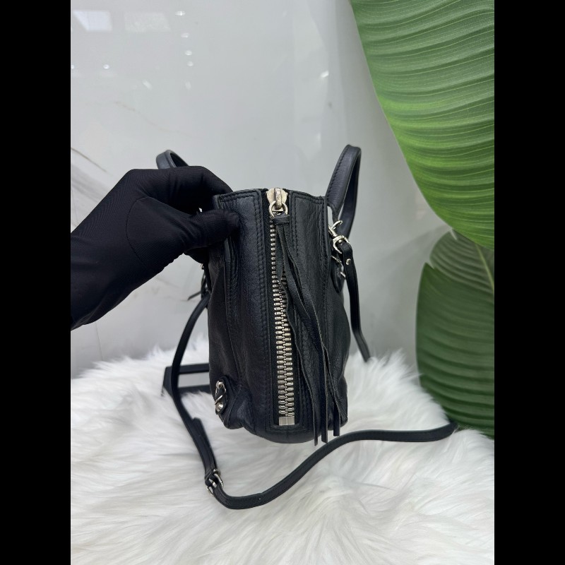 巴黎世家黑Balenciaga銀釘托特機車斜挎手提包-3