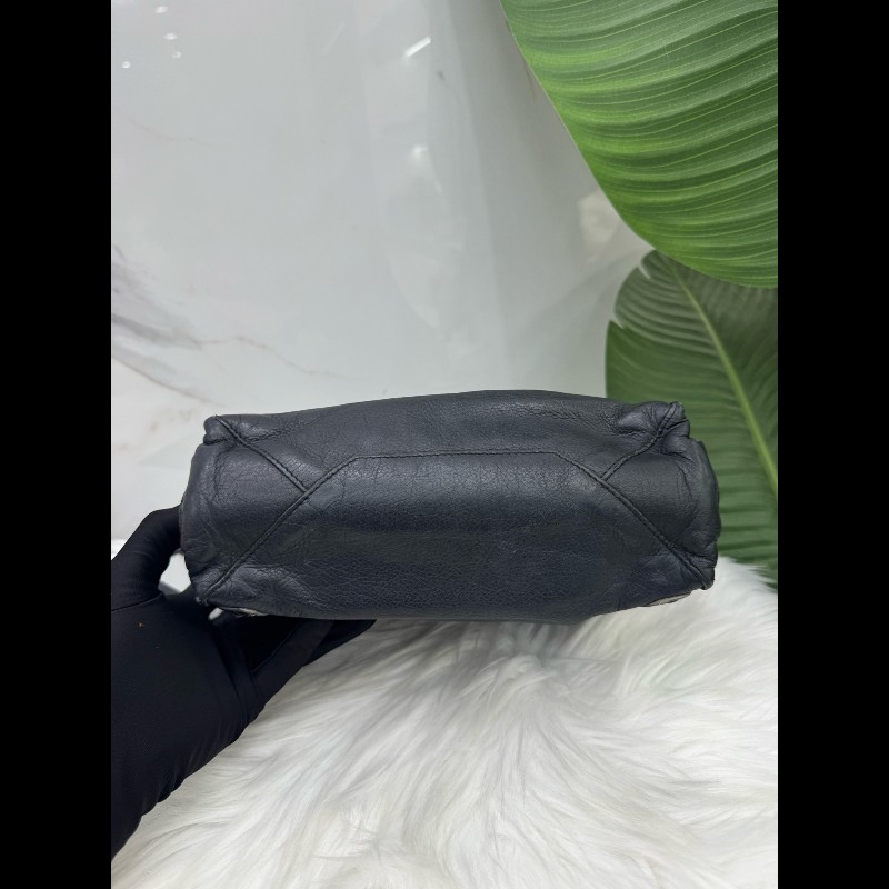 巴黎世家黑Balenciaga銀釘托特機車斜挎手提包-4