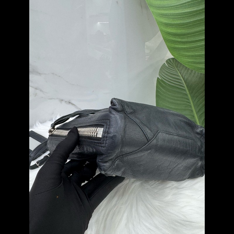 巴黎世家黑Balenciaga銀釘托特機車斜挎手提包-5