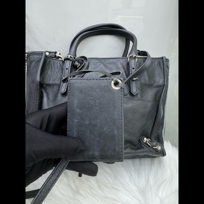 巴黎世家黑Balenciaga銀釘托特機車斜挎手提包-7