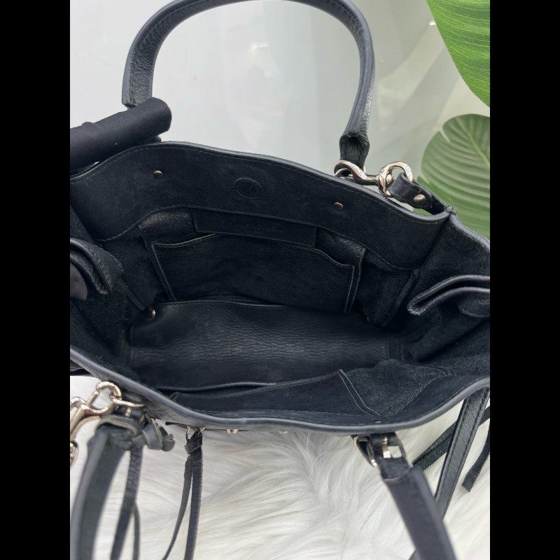 巴黎世家黑Balenciaga銀釘托特機車斜挎手提包-8