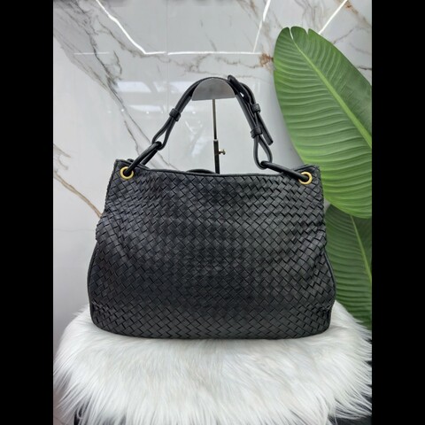 Bottega Veneta/葆蝶家黑色經典編織手提包單肩包