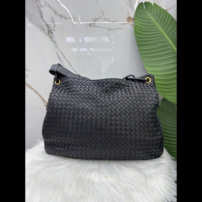 Bottega Veneta/葆蝶家黑色經典編織手提包單肩包-1