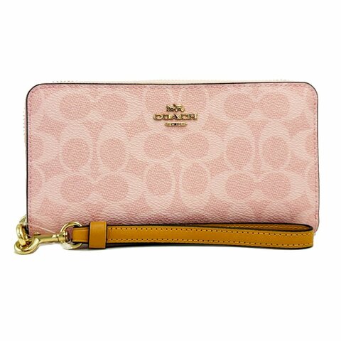 [全新]COACH C LOGO手掛式拉鍊零錢袋長夾(粉)