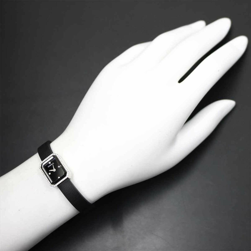 香奈兒 Premiere H2434 鑲鑽錶圈女錶,4 顆鑽石,黑色橡膠錶帶,石英錶-2