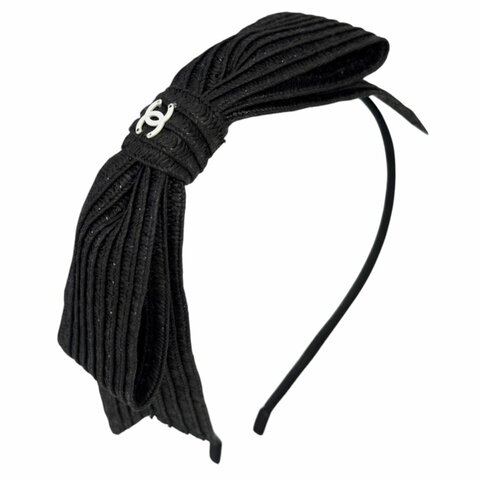 CHANEL CC 草編 蝴蝶結 髮篐