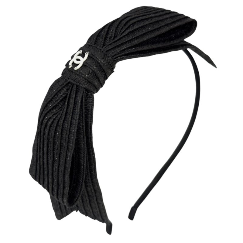 CHANEL CC 草編 蝴蝶結 髮篐-0