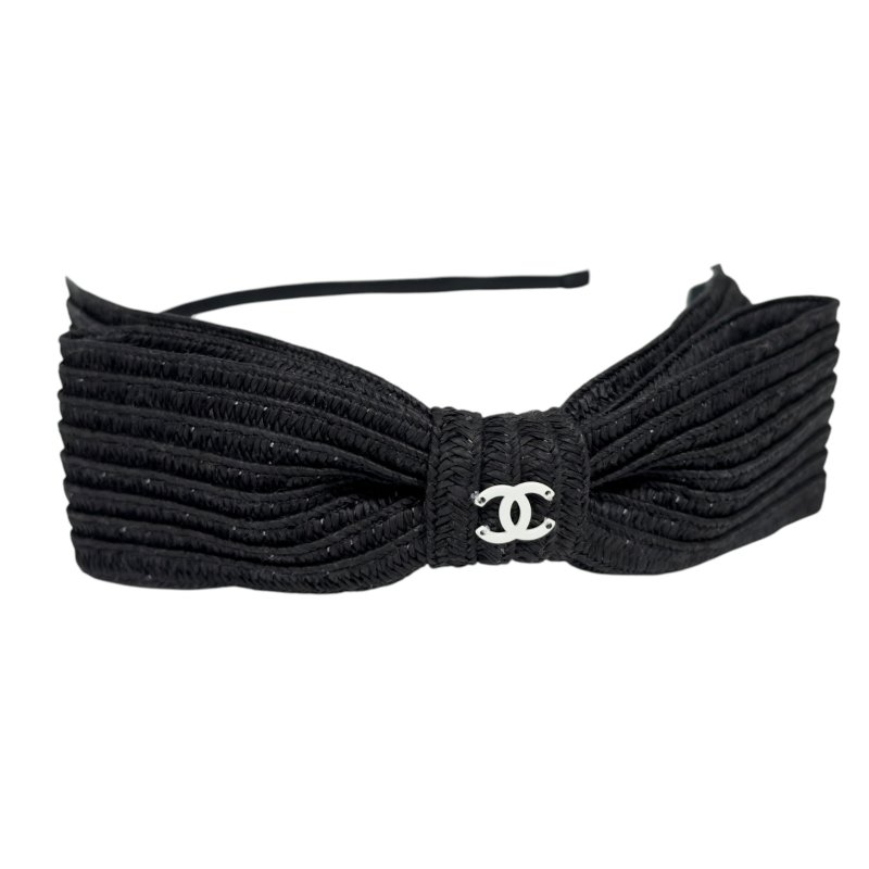CHANEL CC 草編 蝴蝶結 髮篐-2