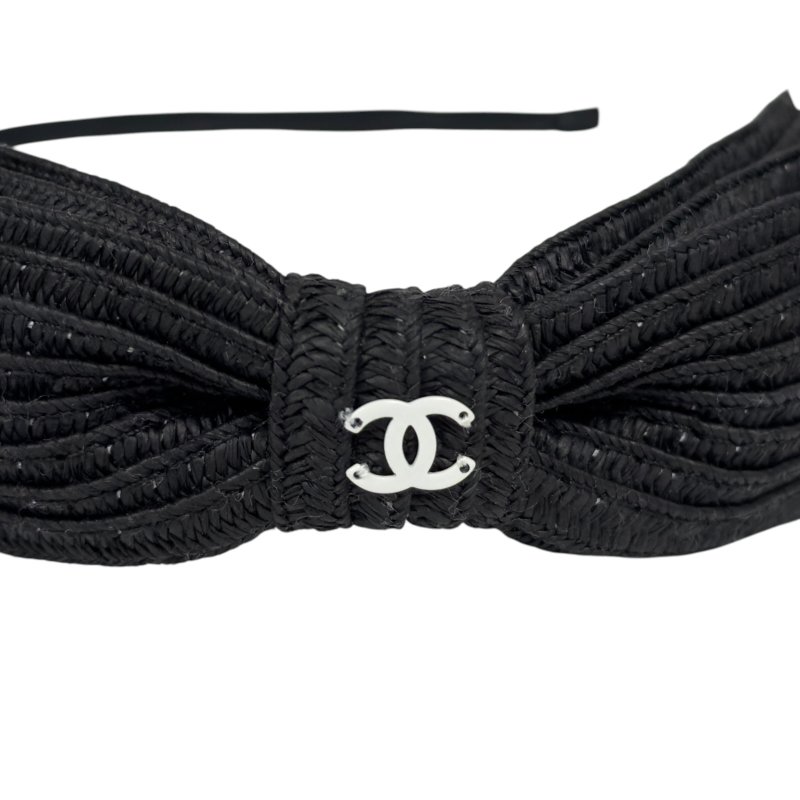CHANEL CC 草編 蝴蝶結 髮篐-3