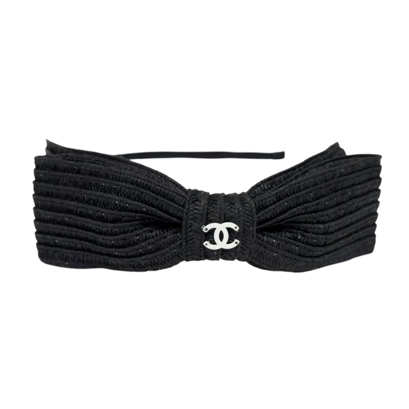 CHANEL CC 草編 蝴蝶結 髮篐-6